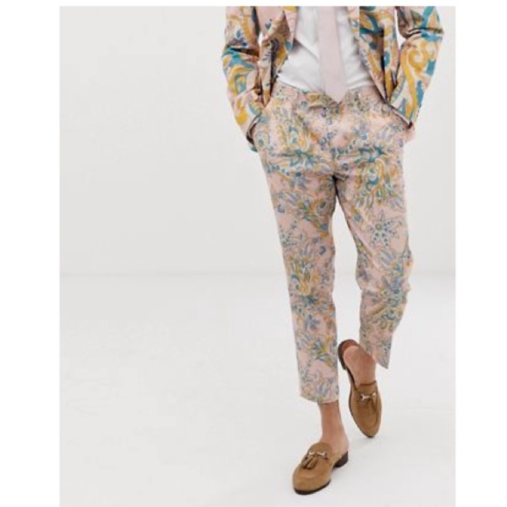 ASOS DESIGN wedding cigarette suit pants in paisley print, W32, L32